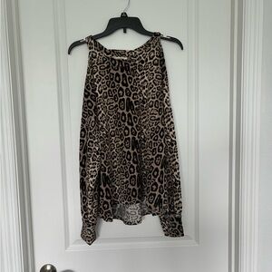 Umgee Leopard Print Cold Shoulder Long Sleeve Top Womens Small